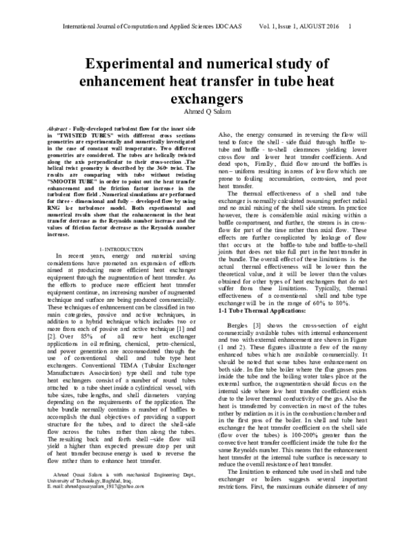 (PDF) Experimental and numerical study of enhancement heat transfer in ...