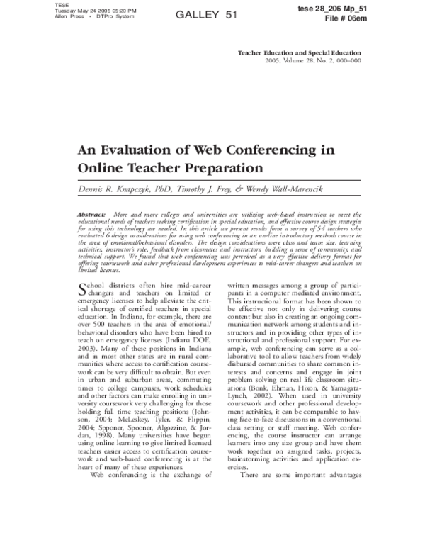 (PDF) An Evaluation of Web Conferencing in Online Teacher Preparation