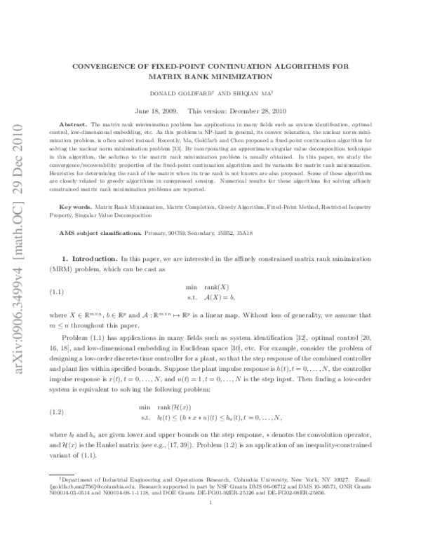 (PDF) Convergence of Fixed-Point Continuation Algorithms for Matrix ...