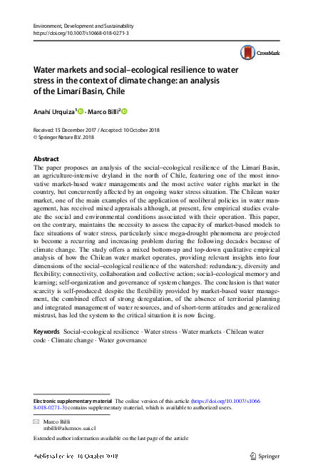 (PDF) Water markets and social–ecological resilience to water stress in ...
