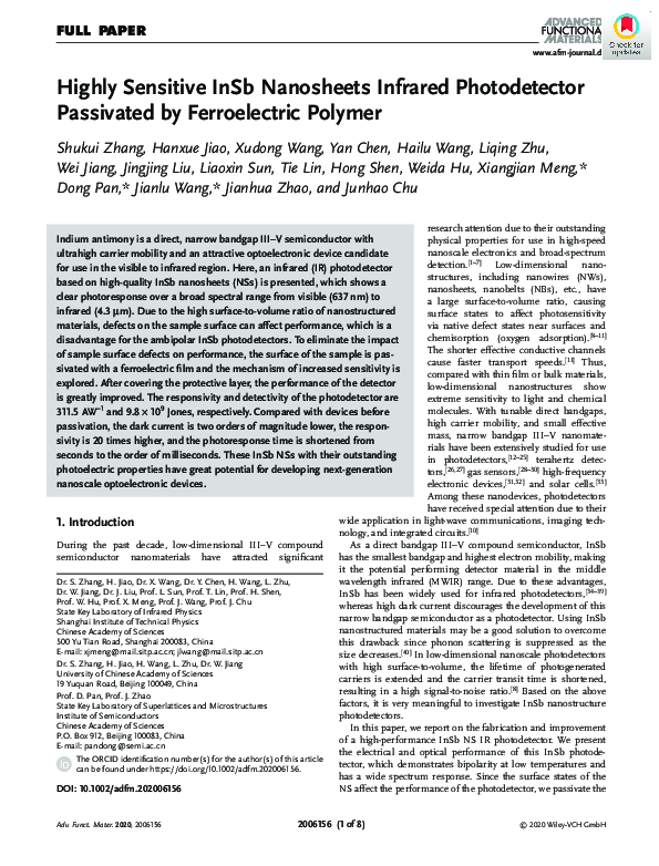 (PDF) Highly Sensitive InSb Nanosheets Infrared Photodetector ...