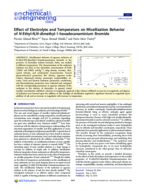 (PDF) Effect of Electrolyte and Temperature on Micellization Behavior ...