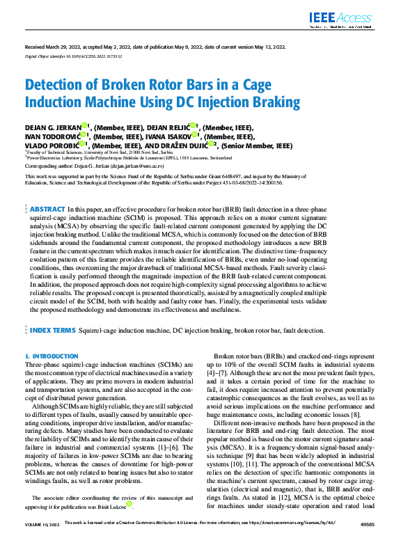 (PDF) Detection of Broken Rotor Bars in a Cage Induction Machine Using ...