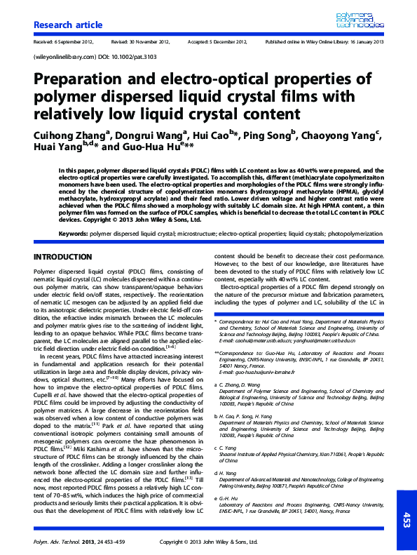 (PDF) Preparation and electrooptical properties of liquid crystal ...
