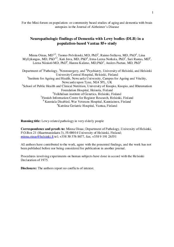 (PDF) Neuropathologic findings of dementia with lewy bodies (DLB) in a ...