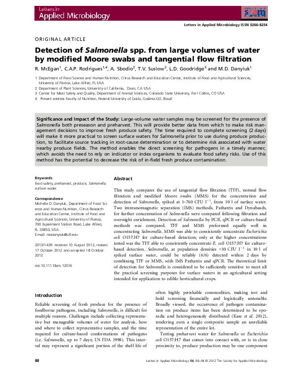 (PDF) Detection of Salmonella spp. from large volumes of water by ...
