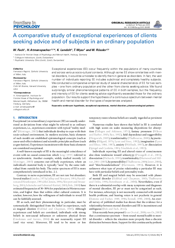 (PDF) A Comparative Study of Exceptional Experiences of Clients Seeking ...