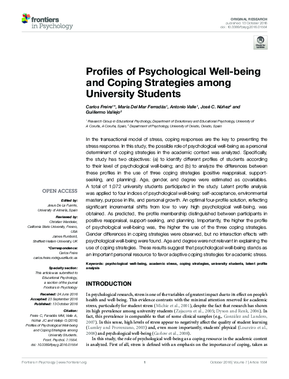 (PDF) Profiles of Psychological Well-being and Coping Strategies among ...