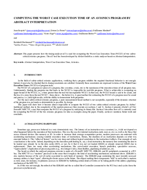 (PDF) Computing the Worst Case Execution Time of an Avionics Program by ...