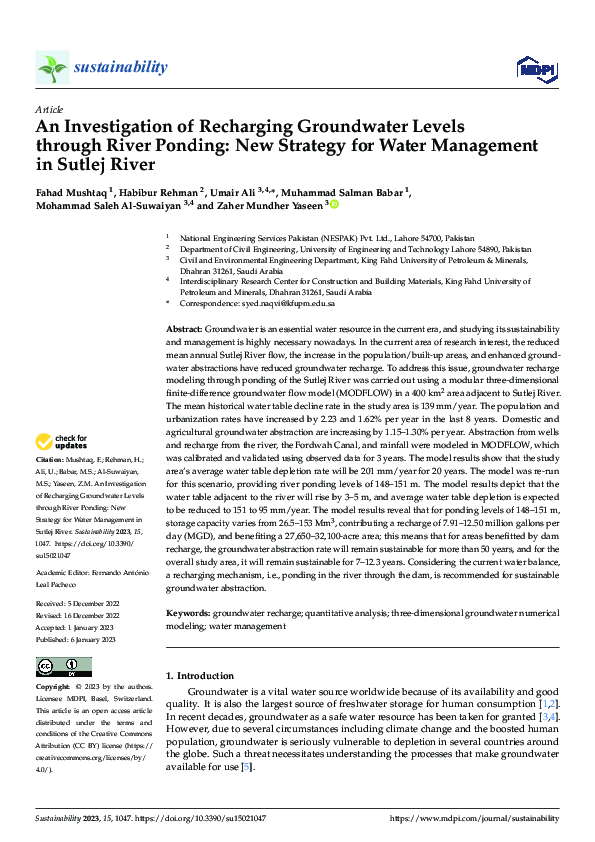 (PDF) An Investigation of Recharging Groundwater Levels through River ...