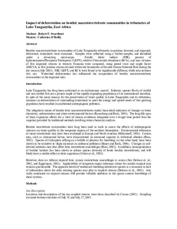 (PDF) Impact of deforestation on benthic macroinvertebrate communities ...