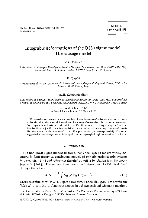 (PDF) Integrable deformations of the O(3) sigma model. The sausage model