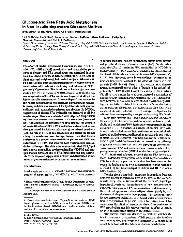 (PDF) Glucose and free fatty acid metabolism in non-insulin-dependent ...