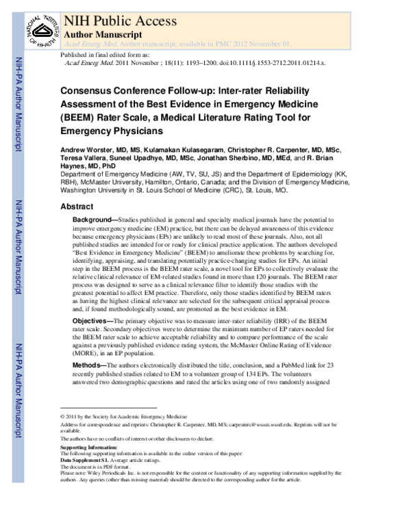 (PDF) Consensus Conference Follow-up: Inter-rater Reliability ...