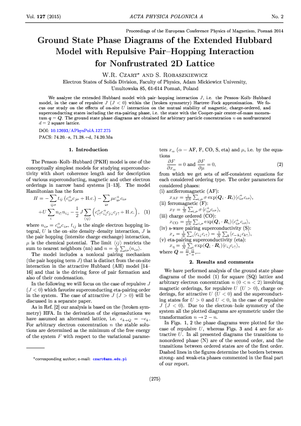 (PDF) Ground State Phase Diagrams of the Extended Hubbard Model with ...