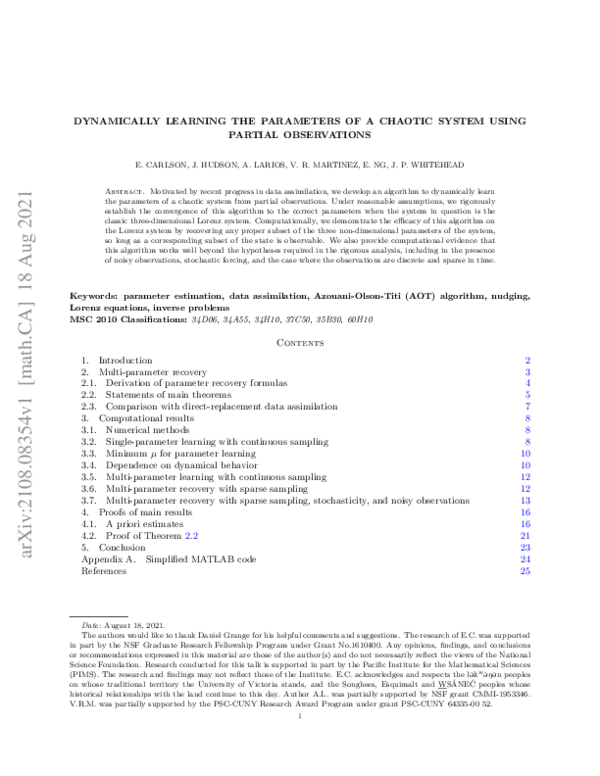 (PDF) Dynamically learning the parameters of a chaotic system using ...