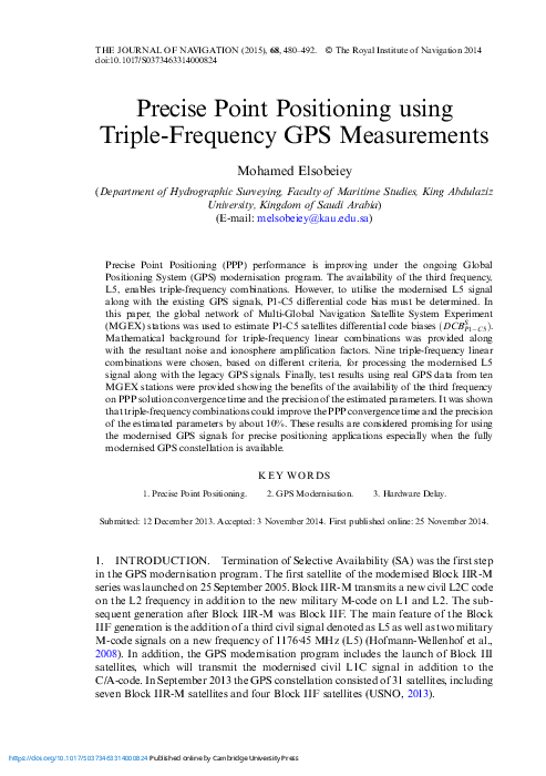 (PDF) Precise Point Positioning using Triple-Frequency GPS Measurements