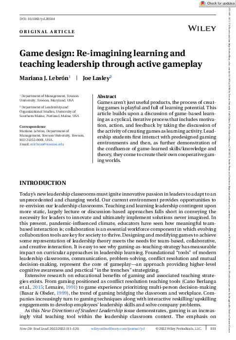 (PDF) Game design: Re-imagining learning and teaching leadership ...