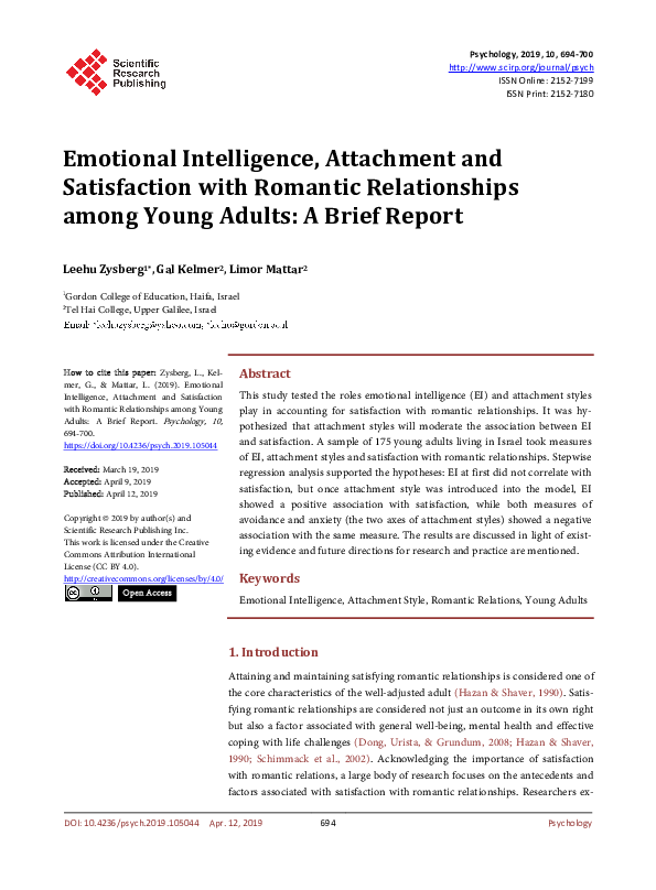 (PDF) Emotional Intelligence, Attachment and Satisfaction with Romantic