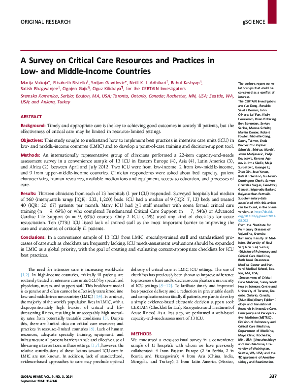 (PDF) A Survey on Critical Care Resources and Practices in Low- and ...