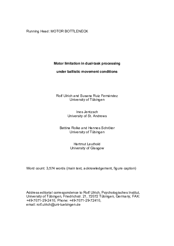 (PDF) Motor Limitation in Dual-Task Processing Under Ballistic Movement ...