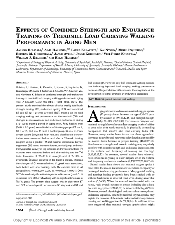 (PDF) Effects of Combined Strength and Endurance Training on Treadmill ...