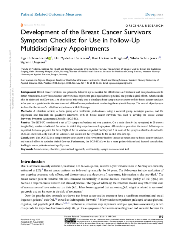 (PDF) Development of the Breast Cancer Survivors Symptom Checklist for ...