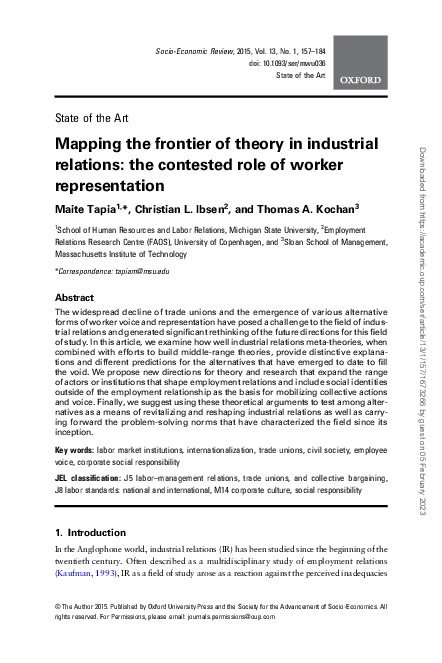 (PDF) Mapping the frontier of theory in industrial relations: the ...