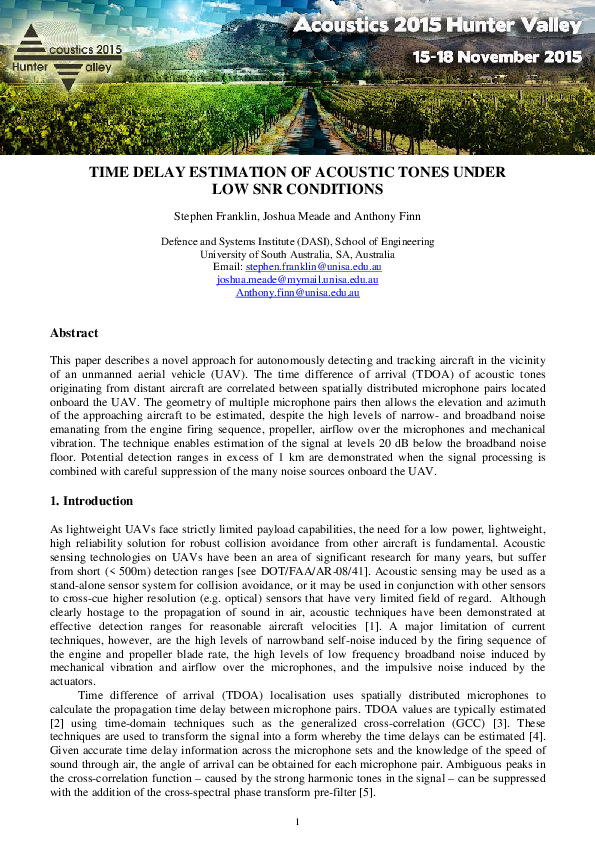 (PDF) Time Delay Estimation of Acoustic Tones Under Low SNR Conditions