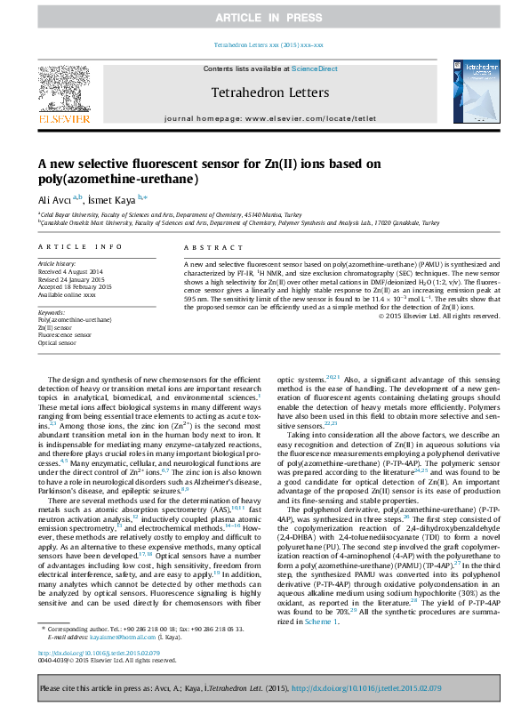 (PDF) A new selective fluorescent sensor for Zn(II) ions based on poly ...