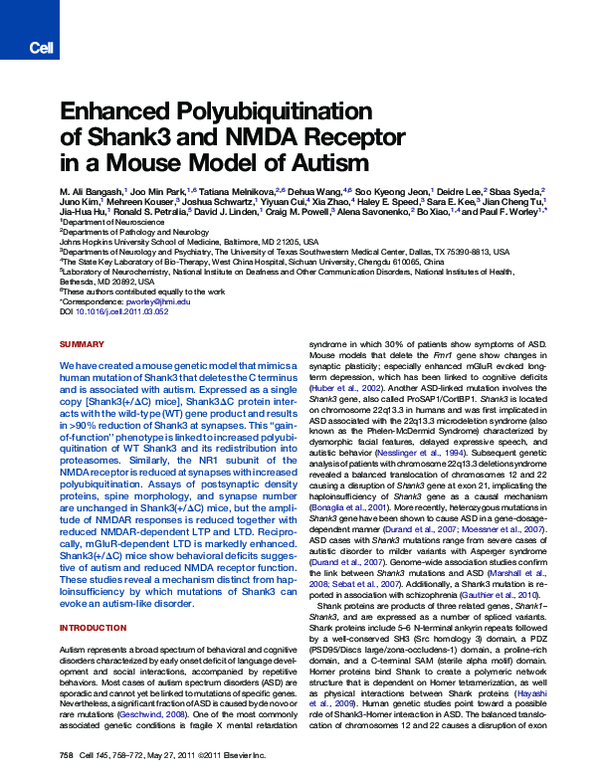 (PDF) RETRACTED: Enhanced Polyubiquitination of Shank3 and NMDA ...