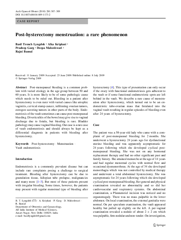 (PDF) Posthysterectomy menstruation a rare phenomenon rajni bansal