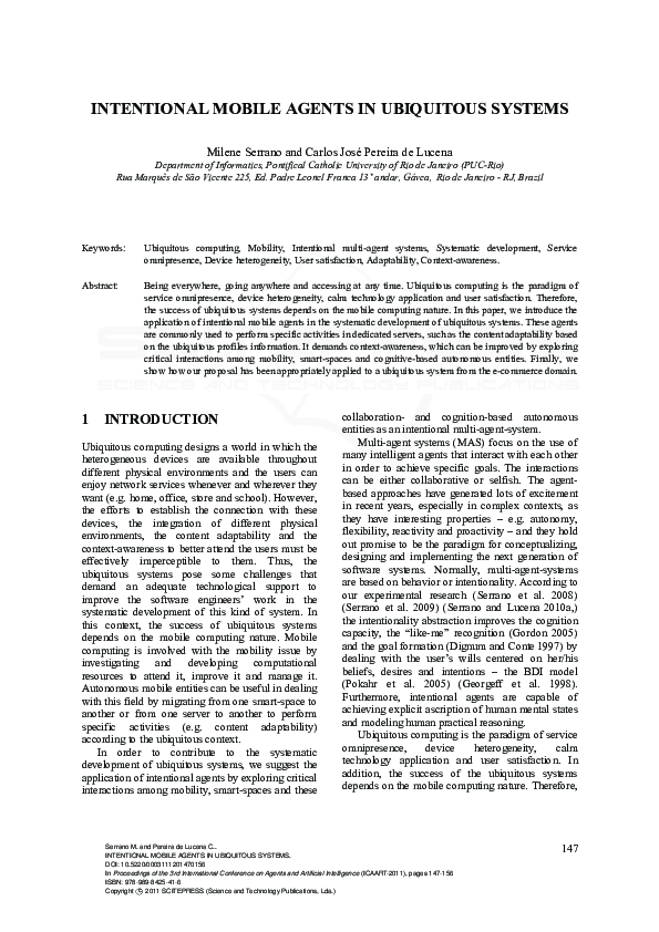 (PDF) Intentional Mobile Agents in Ubiquitous Systems