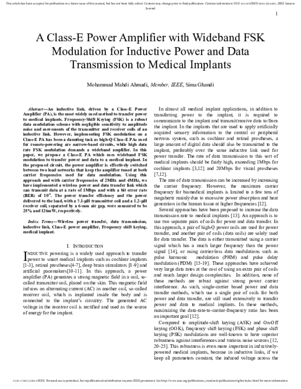 (PDF) A Class-E Power Amplifier With Wideband FSK Modulation for ...