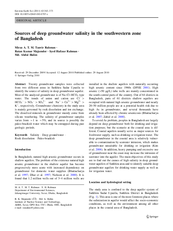 (PDF) Sources of deep groundwater salinity in the southwestern zone of ...