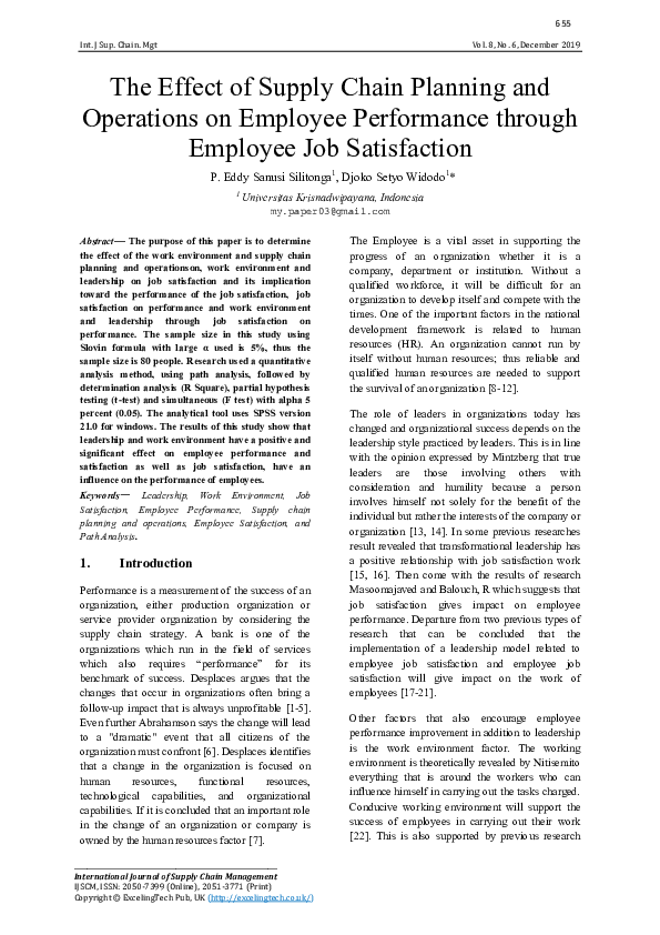 (PDF) The Effect of Supply chain planning and operations on Employee ...