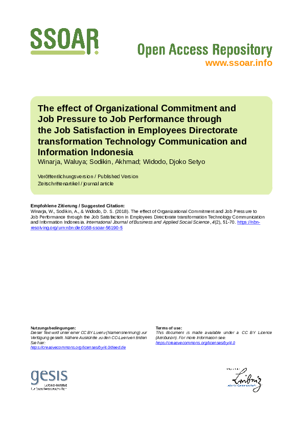 (PDF) The Effect of Organizational Commitment and Job Pressure to Job ...