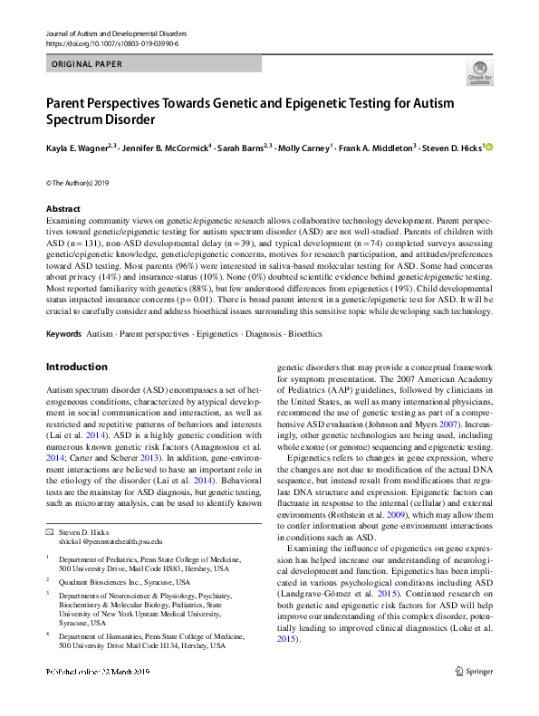(PDF) Parent Perspectives Towards Genetic and Epigenetic Testing for ...