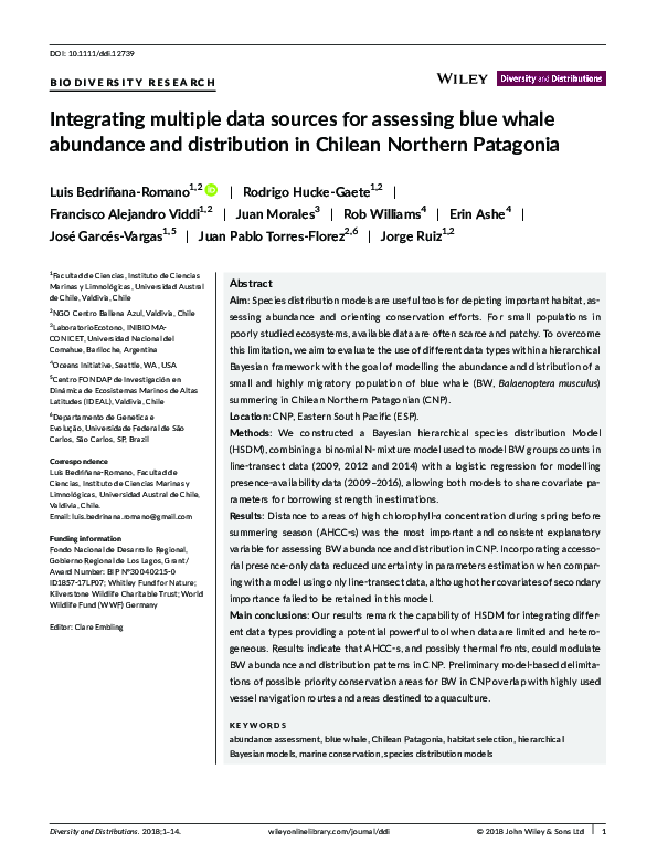 (PDF) Integrating multiple data sources for assessing blue whale ...