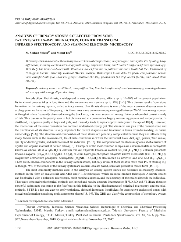 (PDF) Analysis of Urinary Stones Collected from Some Patients with X ...