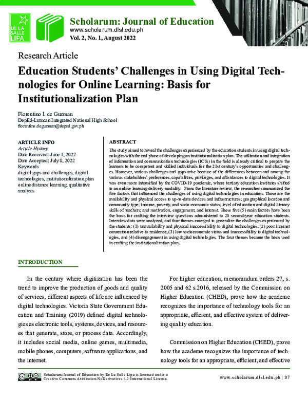 (PDF) Education Students' Challenges in Using Digital Technologies for ...