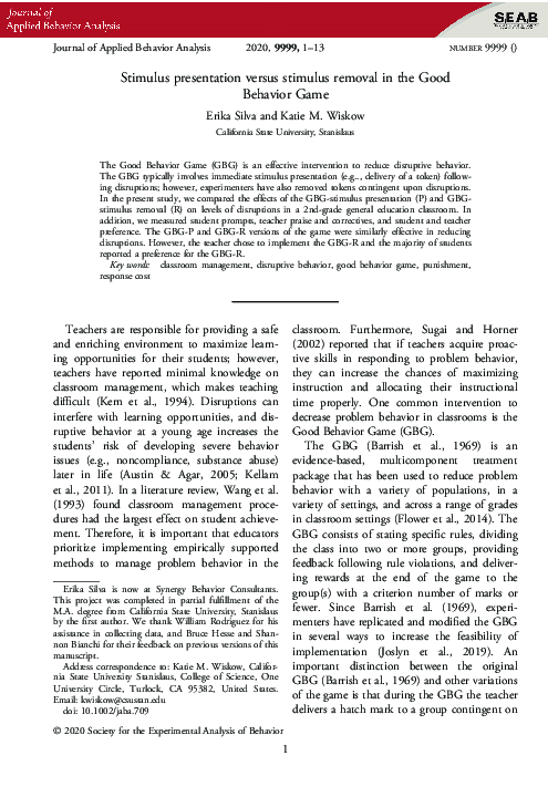 (PDF) Stimulus presentation versus stimulus removal in the Good ...
