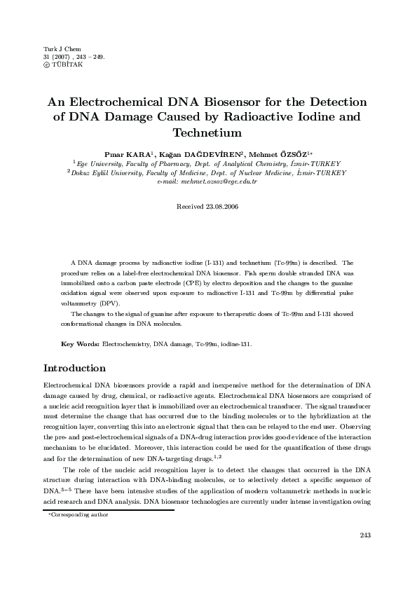 (PDF) An Electrochemical DNA Biosensor for the Detection of DNA Damage ...