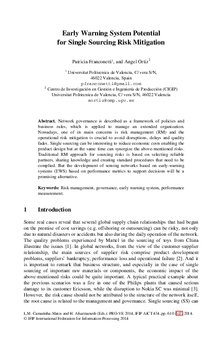 (PDF) Early Warning System Potential for Single Sourcing Risk Mitigation