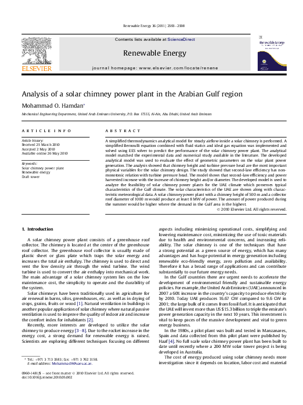 (PDF) Analysis of a solar chimney power plant in the Arabian Gulf ...