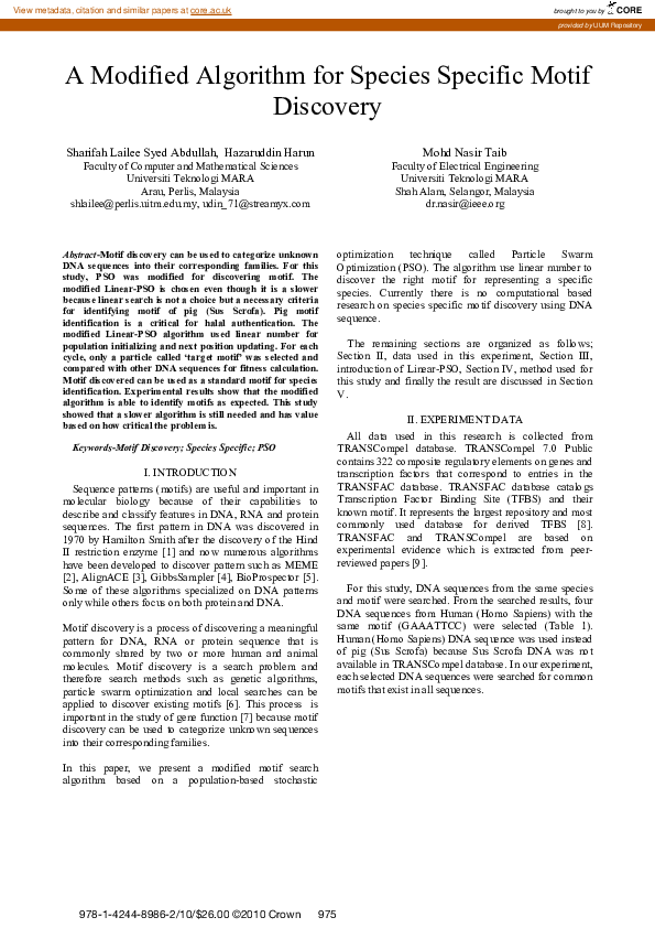 (PDF) A modified algorithm for species specific motif discovery
