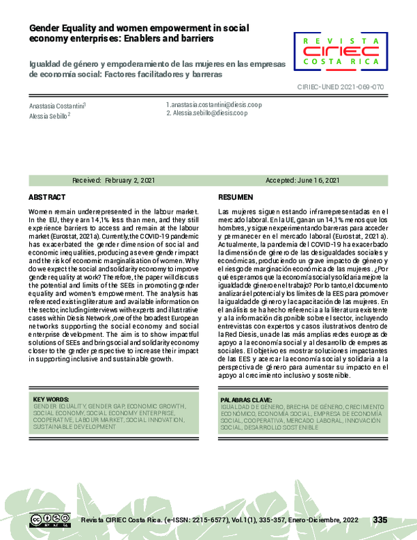 (PDF) Gender Equality and women empowerment in social economy ...