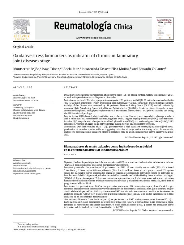 (PDF) Oxidative stress biomarkers as indicator of chronic inflammatory ...