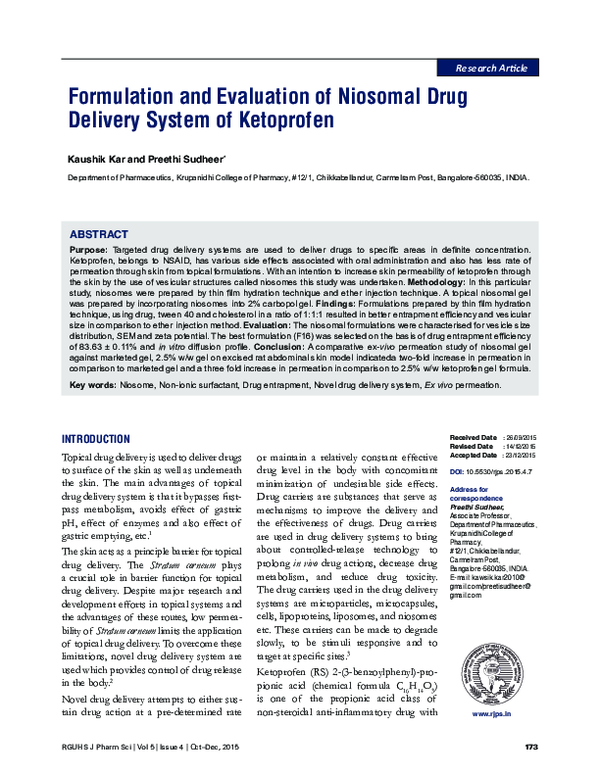 (PDF) Formulation and Evaluation of Niosomal Drug Delivery System of ...