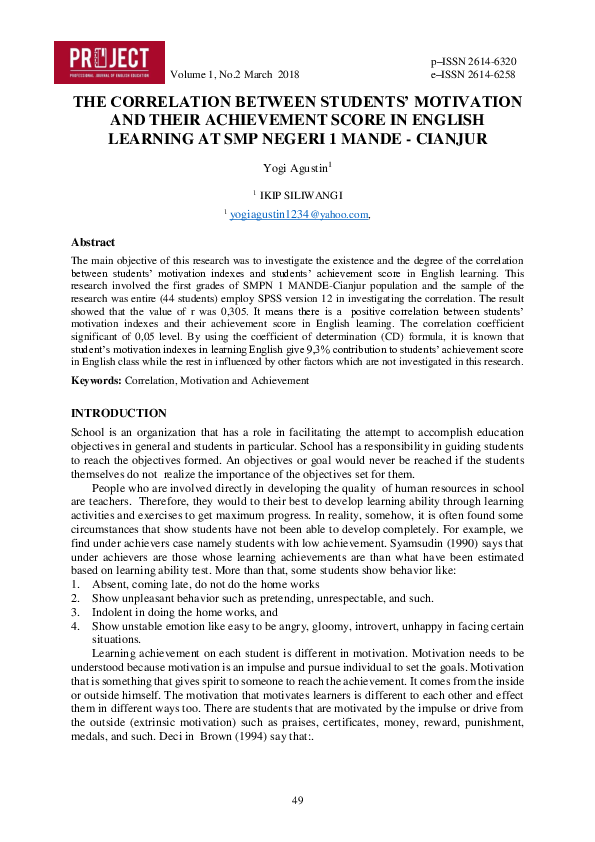 (PDF) The Correlation Between Students’ Motivation and Their ...